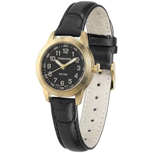 PINDOWS Damenuhren, Elegantes analoges Quarzdesign mit Lederarmband, wasserdichte modische Armbanduhr mit gut lesbarem Leuchtzifferblatt