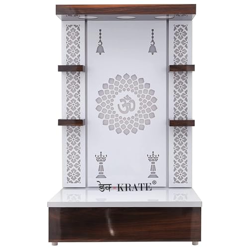 Deckrate Wooden Temple Wall Hanging & Table Top Mandir White Led Light Puja Mandir for Home & Office Decor (Design 1) (18 X 12 X 10 INCH)