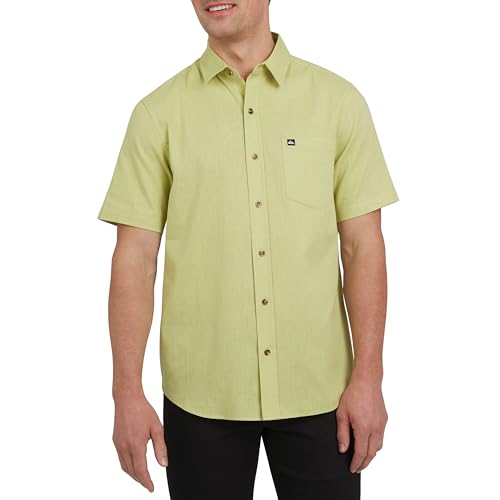 Quiksilver Camisa casual masculina de algodão premium de manga curta com botões, Musgo, XGG