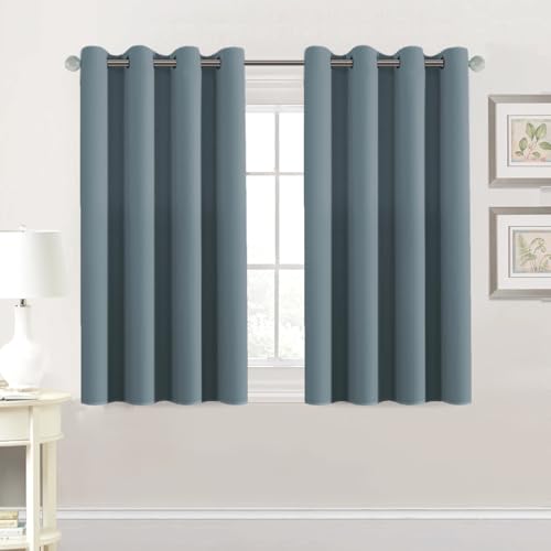 H.VERSAILTEX Premium Blackout Thermal Insulated Room Darkening Curtains for Bedroom/Living Room - Classic Grommet Top (2 Panels, Stone Blue, 52 Inch by 45 Inch)