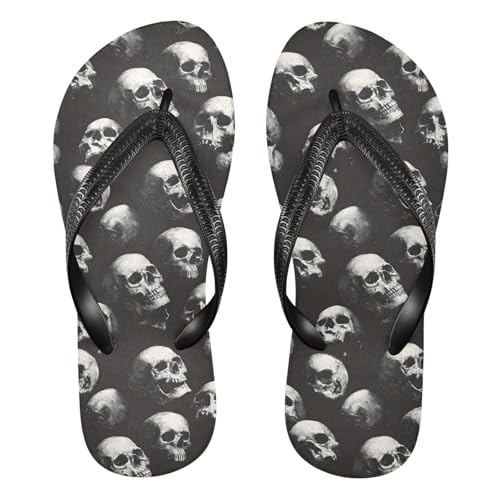 Flip Flop Sandals Dark Skull Print for Women Men Beach Outdoor XS