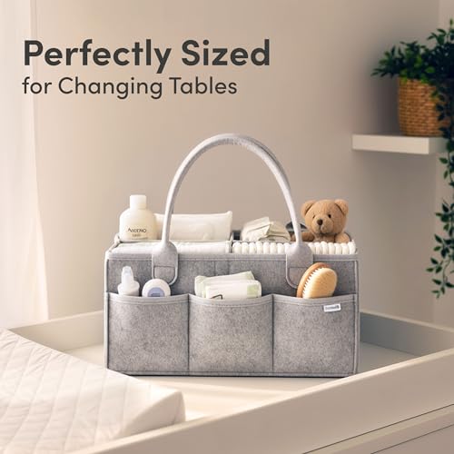 Image of PUTSKA Baby Diaper Caddy Organizer - Nursery Storage Basket for Diaper Station, Baby Basket Shower Gift List and Registry Must-Have, Newborn Essentials, Nursery Decor for Boy or Girl - Grey, Large