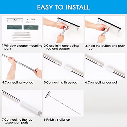 Coopvivi Window Squeegee, 2 In 1 Window Cleaning Combo Tool, Window Cleaning Tool Kit With 67'' Long Extendable Handle For Indoor & Outdoor, Car, Shower, Mirrors, Sliding Door (Gray) #TOP7