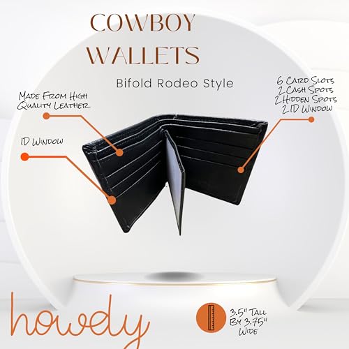 Urbalabs Mens Cow Hair Cowboy Lone Star Concho Basketweave Bifold Western Leather Wallet High End Hand Stitched Leather Style Mens Wallets Leather Bull Rider Rodeo Gifts For Men (Black)3