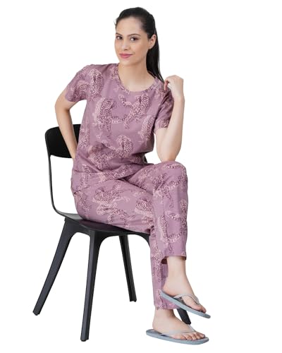 Image of Women's Premium Cotton Print Night Suits - Comfortable & Stylish Pajama Set with Pockets