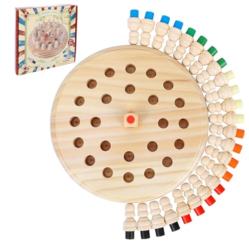 Image of Gothink Wooden Memory Chess Matching Game, 7.5 Inch Wooden Memory Match Stick Chess Board Game, Educational Games for Kids, Montessori Preschool Toy for Toddler Birthday Gift