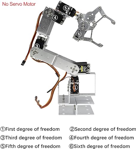 diymore Robotic Arm Kit Silver ROT3U 6DOF Aluminium Robot Arm Mechanical Robotic Clamp Claw Kits No Soldering Required (Unassembled Parts Without Servos) - Image 7