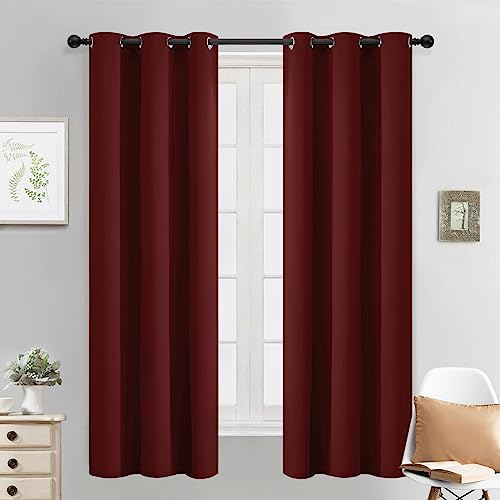 Yakamok Blackout Curtains for Bedroom, Thermal Insulated Blackout Window Curtains with Grommet Top for Living Room- Burgundy Red- 38W x 63L -2 Panels