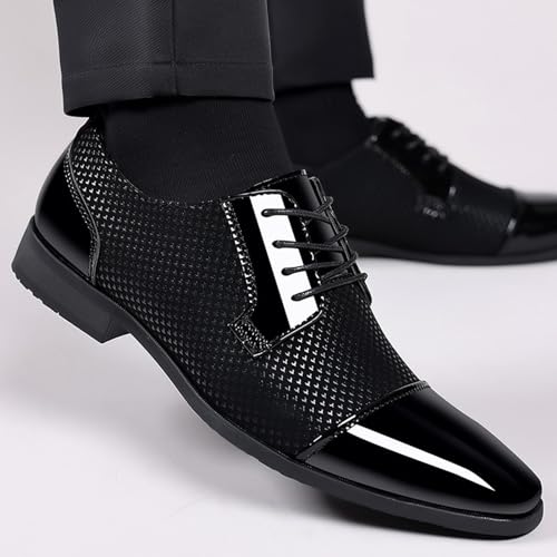 Mens Genuine Leather Oxfords Dress Shoes, Round Toe Lace-up Comfort Oxford Dress Formal Wedding Gentleman Shoes3