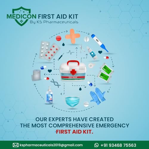 Image of MEDICON First Aid Kit - 56 Piece Emergency Medical Box (21 Items) - Compact Red Case for Home, Car, Office, Travel, Outdoor, Camping & Sports - Fully Packed with Essential First Aid Supplies