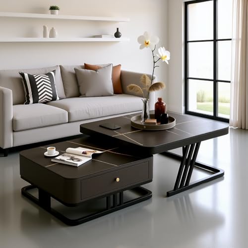 Image of RIZIK STORE Iron Frame Handmade Drawer Square Coffee Table /Nesting Table /Side Table /Center Table with Engineered Wood Top for Living Room /Drawing Room /Balcony (Black- 24 inchx24 inch)