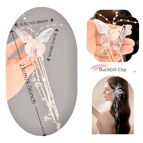 2 Pzas Pinzas para Cabello Mariposa con Borla y Cristal miniatura 4