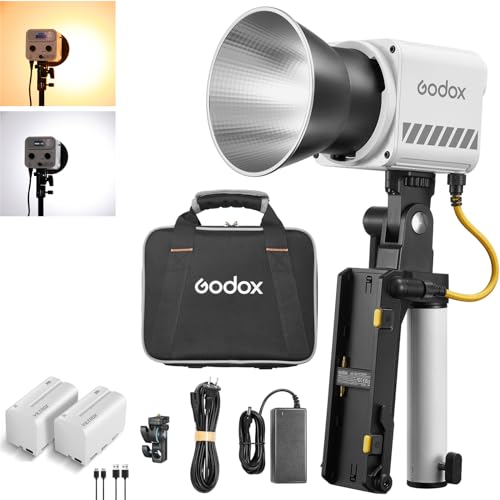 Godox ML60IIBi 70W LED Video Light, 2800-5600K Bi-Color Monolight Kit with 2xNP-F970 Battery, Bracket Handle CRI/TLCI 97+ App Control Portable Continous Output Lighting for Photography and Videography