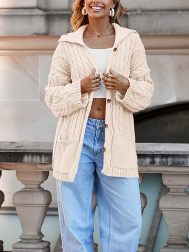 Saodimallsu Womens Cable Knit Cardigan Sweaters Fall Oversized Long Sleeve Button Open Front Knit Sweater Coats3