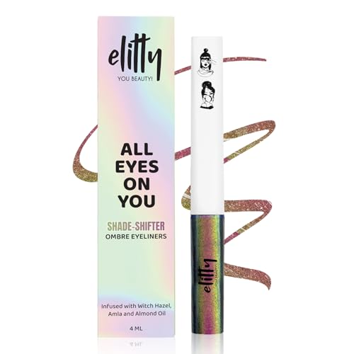 Elitty Holographic Eyeliner 4g - Celestial With Ombre Shimmery Finish | Long Lasting, Waterproof, Smudge Proof Liquid Eyeliner | Quick Drying Formula With Monochrome Effect - Shade (Pink-Copper)