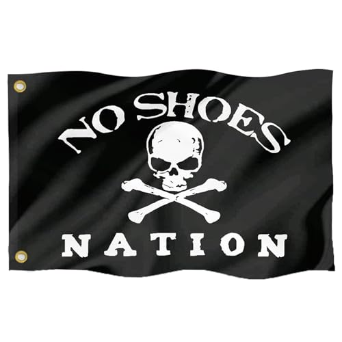 QERPRE No Shoes Nation Flag Pirate Flags 12x18 Inches Double Sided 3 Layers Double Stitching UV-Resistant Heavy-Duty Polyester with 2 Brass Grommets Pirate Banner for Boat Car Motorcycle Garage Wall Decor Outdoor Indoor