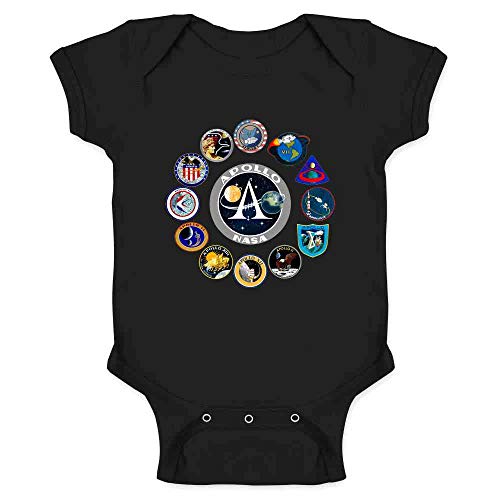 NASA Approved Apollo Mission Patches Retro Vintage Romper Infant Baby Bodysuit Black 18M