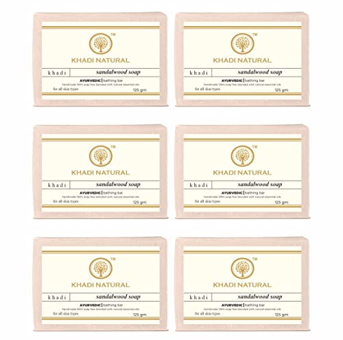 Image of Khadi Natural Ayurvedic handmade bath soap 125g Each SANDALWOOD Soaps Pack of 6