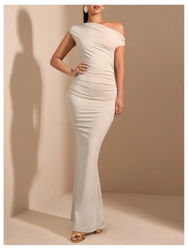 Verdusa Women's One Shoulder Dress Ruched Sleeveless Maxi Bodycon Fishtail Dresses4