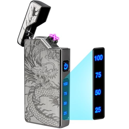 Geschenke für Männer Feuerzeug Elektrisch Lichtbogen Feuerzeug USB Aufladbar Elektrisches Feuerzeuge mit Batterieanzeige Winddicht Feuerzeuge...