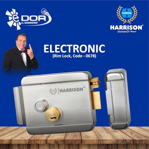 Image of Harrison Electronic Rim Lock with Adopter and 2 Remote | 4 Keys | Stainless Steel Electric Lock for Main Door, Wooden Door, Metal Gate Lock with Reversible Bolt & Free Mode | 0683 Door Electric Lock