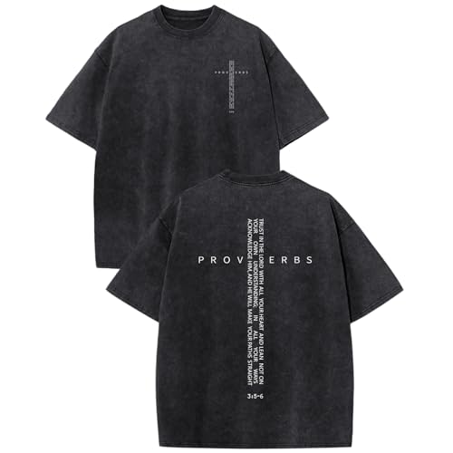 Hiehiety Christian Cross Shirts for Men Jesus Faith Bible Verse Religious God Tshirts Oversized Acid Wash Vintage Graphic Tee (Black L)