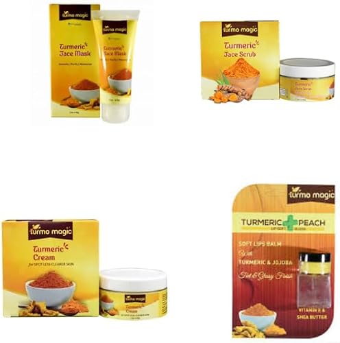 Turmeric Skin Care Set for Marks and Spots with Cream -Face Scrub - Face Mask - Lip Balm - 4 Piece Kit