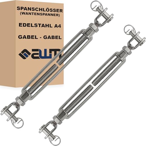 Edelstahl VA4 Seilspanner Wantenspanner Drahtseil Spannschloss Drahtspanner Spannschraube Spanner - 2 Stück (Gabel x Gabel (Offen) - M5)