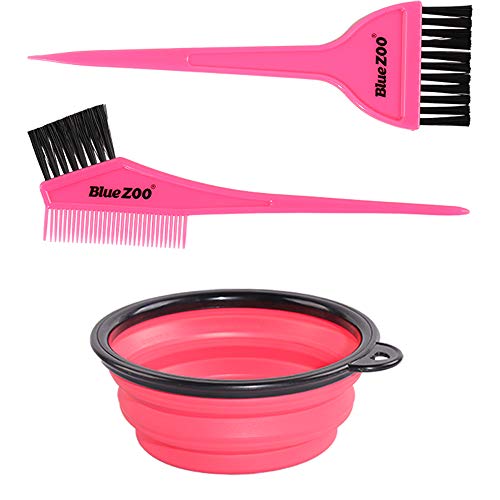 Bluezoo Hair Dye Coloring Kit, Professional 3Pcs Diy Beauty Home & Salon Tools Supplies - Hair Tinting Bowl & Dye Brushes & Sharp Tail Angled Comb, Hair Color Mixing Applicator Bleaching Set #TOP20