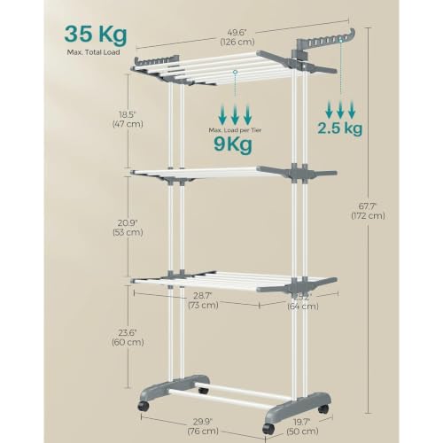 Image of Foldable Cloth Drying Stand 3-Tier with 1 Year Warranty | Steel Clothes Dryer Rack with Wheels | Rust-Resistant | Dual Braked Casters | Indoor Balcony Bedroom Use | Cloth Dryer Stand for Home