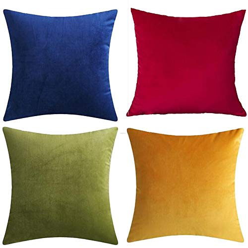 Andreannie Pack of 4 Gold Velvet Cozy Decorative Throw Pillow Covers 18x18 Soft Cushion Case for Couch Sofa Bed (Mixed 4 Pcs, 18