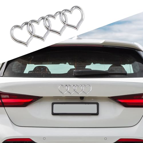 Image of Love Heart Logo Rear Trunk Emblem Badge, 3D Car Exterior Decoration Sticker, Replacement Decal Compatible with Most Cars, Trucks, SUVs