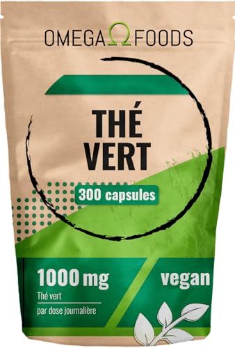 Gélules de thé vert – 300 gélules d’extrait de thé vert hautement dosé – 1 000 mg par dose quotidienne – Extrait de thévert