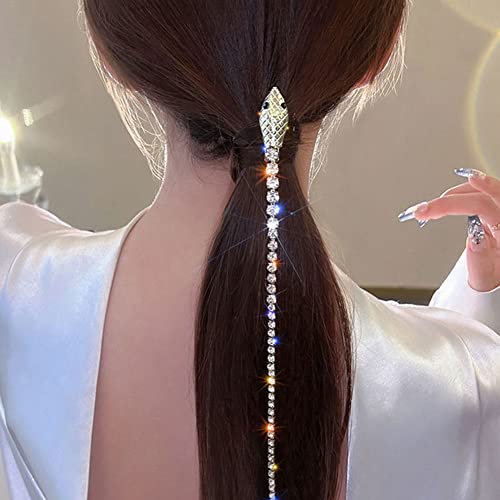 2 PCS Cadenas para el Cabello con Cuentas de Serpiente y Borlas Largas de Cristal, Accesorios Brillantes para el Cabello, Clips Decortativos Plateados para Mujeres y Niñas miniatura 7