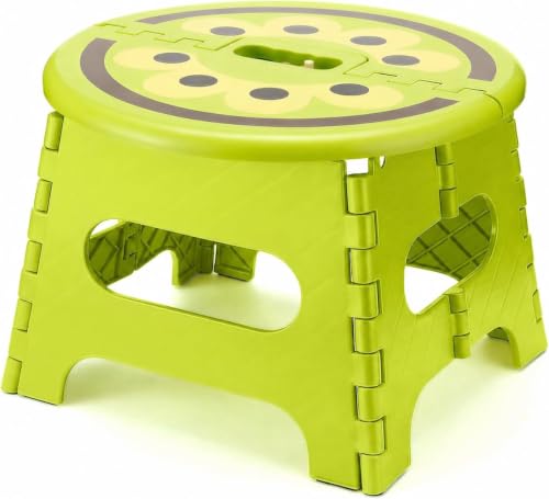 Image of Premium Folding Step Stool for Adults and Kids Non-Slip Folding Stools with Portable Handle, Compact Plastic Foldable Step Stool for Bathroom,Bedroom, Kitchen (Kiwi Green)