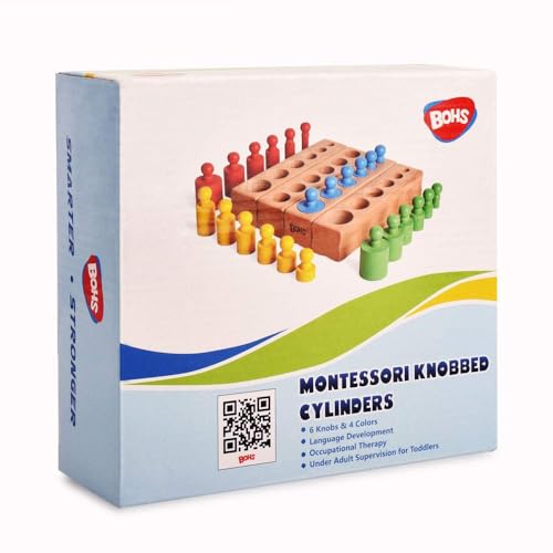 BOHS Montessori-Zylinderblöcke, 4 Holz-Steckpuzzles mit Knöpfen – Ansicht 8