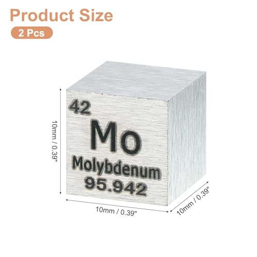 Image of uxcell 2 Pcs Molybdenum Cube, 0.39 Inch High Density Metal Element Cube Metal Density Cube for Chemical Elements Collection Science Education Experiment Application, Silver