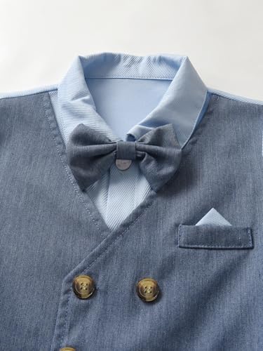 Image of Boarnseorl Baby Boys Shorts Sets, Infant Shirt+Shorts+Bow Tie+Vest,Toddler Gentleman Outfits Suits