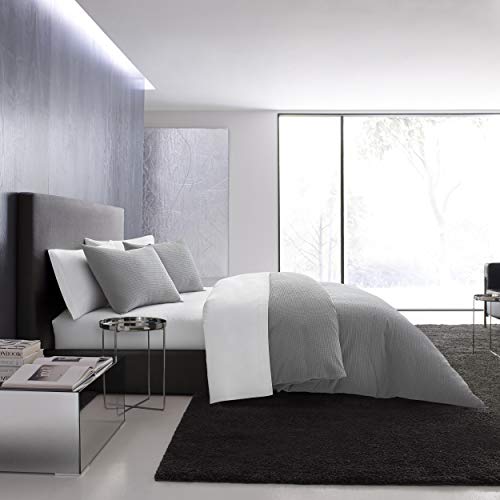 Vera Wang Waffle Pique Collection 100% Cotton, Ultra Soft Luxurious Duvet Cover Set, All Season Bedding, Pre-Washed for Added Softness, King, Pewter
