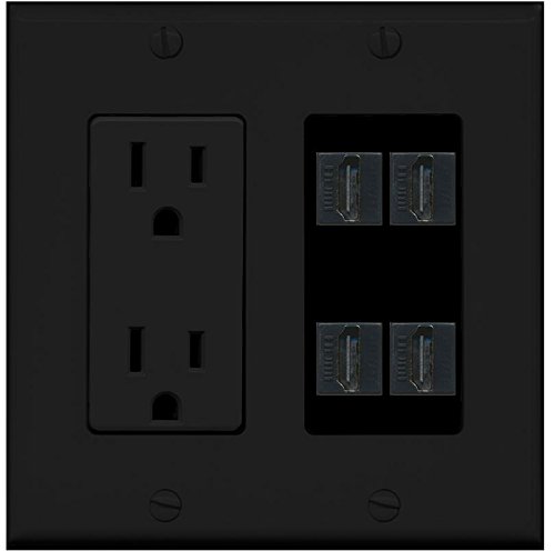 RiteAV - (3 Gang) 2 15A Presa di Alimentazione HDMI Coax 2 Cat6 Bianco 2 Cat6 Blu Piastra Parete Bianco