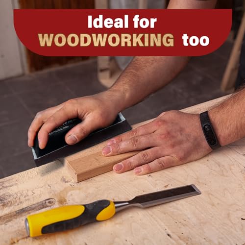 Sanding Block Kit 7PC with TearBlock and Sandpaper - Wet or Dry Auto Body Sanding Blocks for Woodworking Automotive Car Bodywork, Light, Flexible, Hard, Black