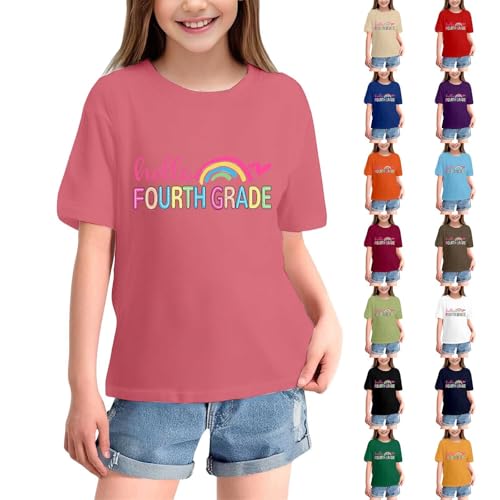 First Day of School Fourth Grade Shirt Girls Boys Funny Back to School T-Shirt Tops with Colorful Letter Print4