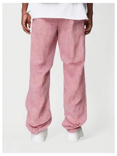 Men's Plaid Pants Checkered Drawstring Waist Casual Baggy Pants Trousers2