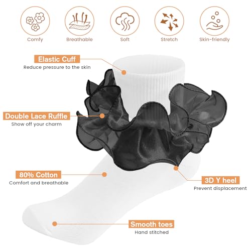 Image of Komorebi Big Ruffle Ankle Socks Women-Lace Frilly Cute Socks-Soft Cotton Girls Sock