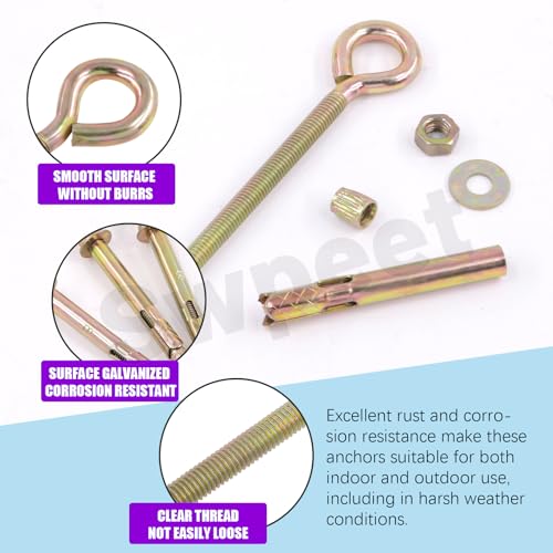 Image of Swpeet 8Pcs M6 Thread Wall Concrete Brick Expansion Screws Closed Anchor Hook, Expansion Eyebolt Screws Bolts, Heavy-Duty Expansion Bolts with Eye Ring, Sleeve Anchor, Expansion Hooks