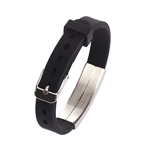 Type 2 Diabetes Medical Alert ID Bracelet Stainless Steel and Silicone Wristband Black for Men Women - Thumbnail 5