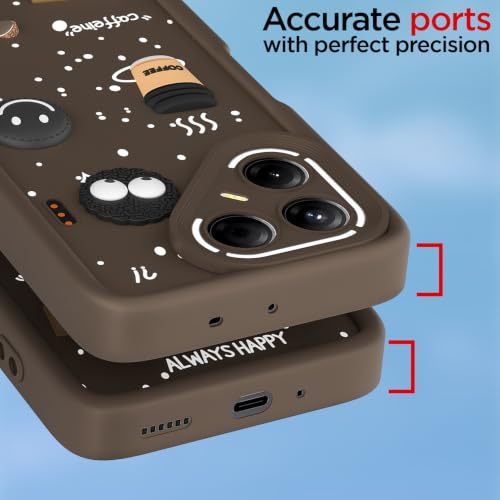 Image of Pikkme Back Cover for Tecno Pova 7 5G | 3D Bear Silicone Cute & Fun Coffee Cartoon | Full Body Protection Bumper Case (Brown)