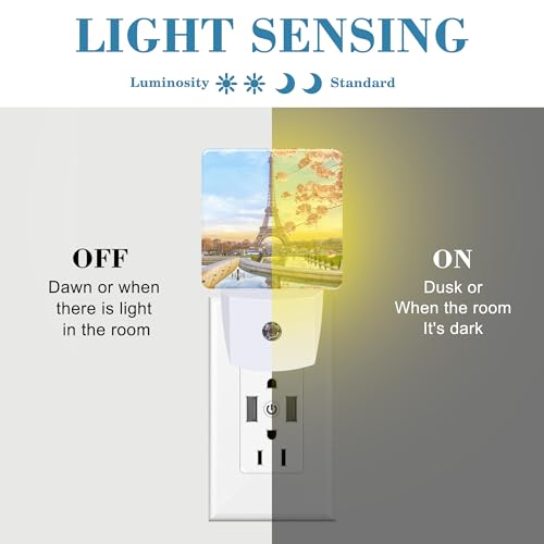 Image of Plug in Night Lights Eiffel Tower in Spring Nightlight Plug Into Wall Dusk to Dawn Sensor LED Night Light for Kid Girls Boys Women Men Room Decor, Hallway, Kitchen, Bathroom, Nursery, Stairs