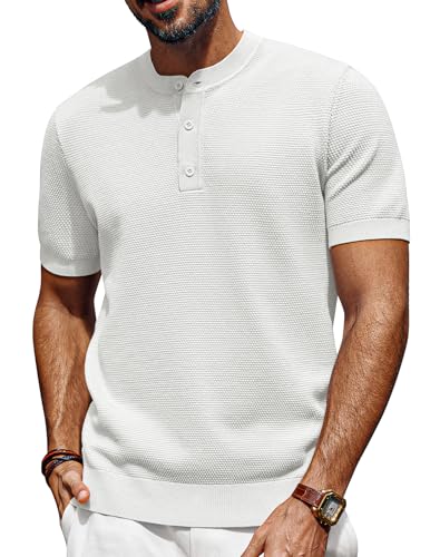 PJ PAUL JONES Mens Tees Short Sleeve Crewneck Henley Shirts Knitted Textured Shirt Solid T-Shirts Summer Top
