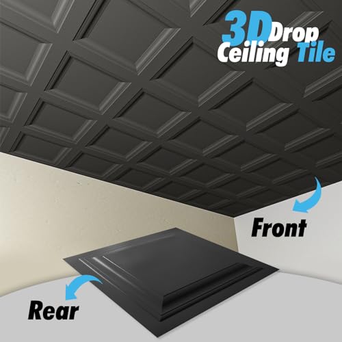 Image of Art3d 12-Pack PVC Waterproof Drop Ceiling Tiles, 2 x 2 ft, Square, Black